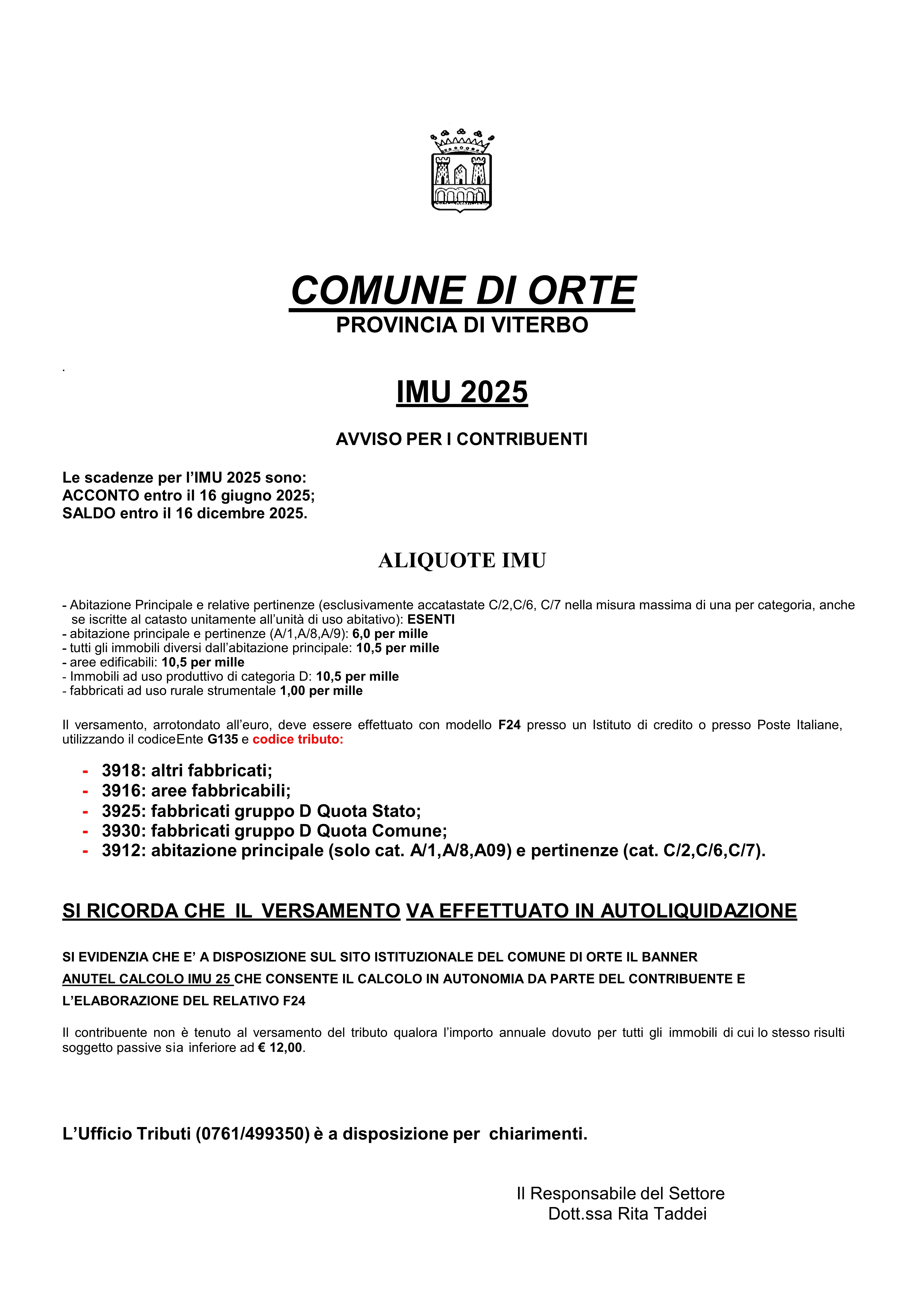 Avviso pagamento IMU anno 2025